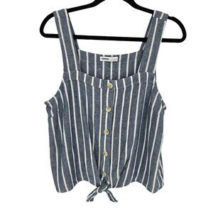 Sonoma small blue white stripe tie hem square neck linen blend nwt small